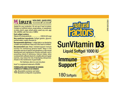 Natural Factors SunVitamin D3 1000 IU 180 Softgels