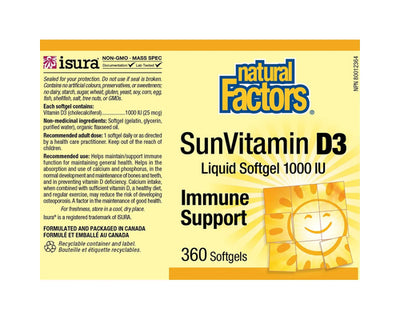 Natural Factors Sun Vitamin D3 1000 IU 360 Softgels