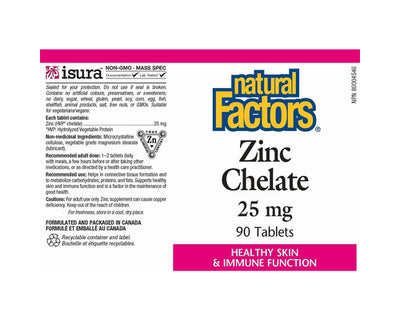 Natural Factors Zinc Chelate 25mg 90 Tablets