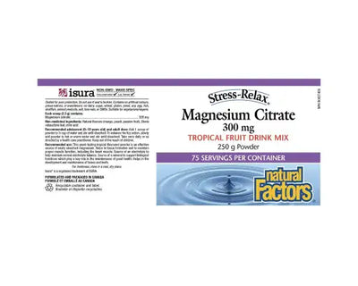 Natural Factors Magnesium Citrate 300mg Tropical Fruit 250g