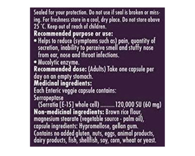 Naka Platinum Serrapeptase 120,000SU 120+30 Veggie Caps