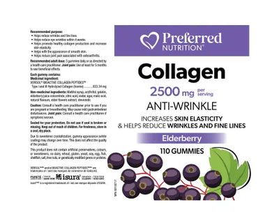 Preferred Nutrition Collagen 2500mg Elderberry 110 Gummies
