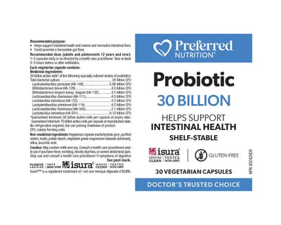 Preferred Nutrition Probiotic 30 Billion 30 Veggie Caps