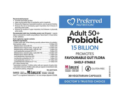 Preferred Nutrition Adult 50+ Probiotic 15 Billion 30 Veggie Caps