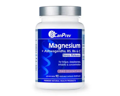 CanPrev Magnesium + Ashwagandha, B5, B6 & C Stress Release 90 Veggie Caps